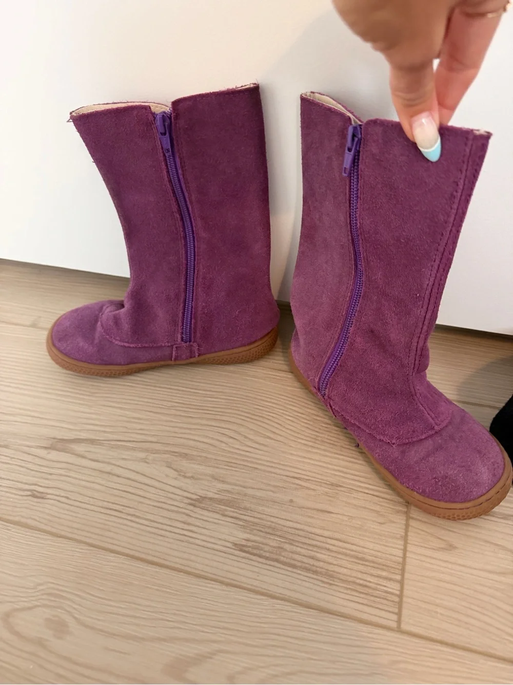 Livie & Luca Purple Suede Button-Accent Kids Boots